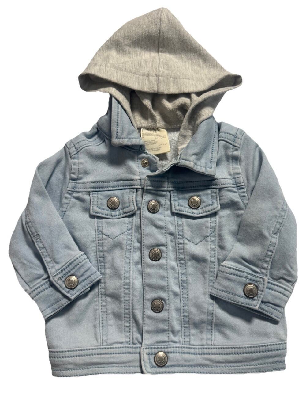 First Impressions Baby Hooded Denim Look Jacket Light Blue 6-12 Months